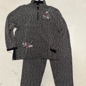 Black and white womens set with floral embroidered detail